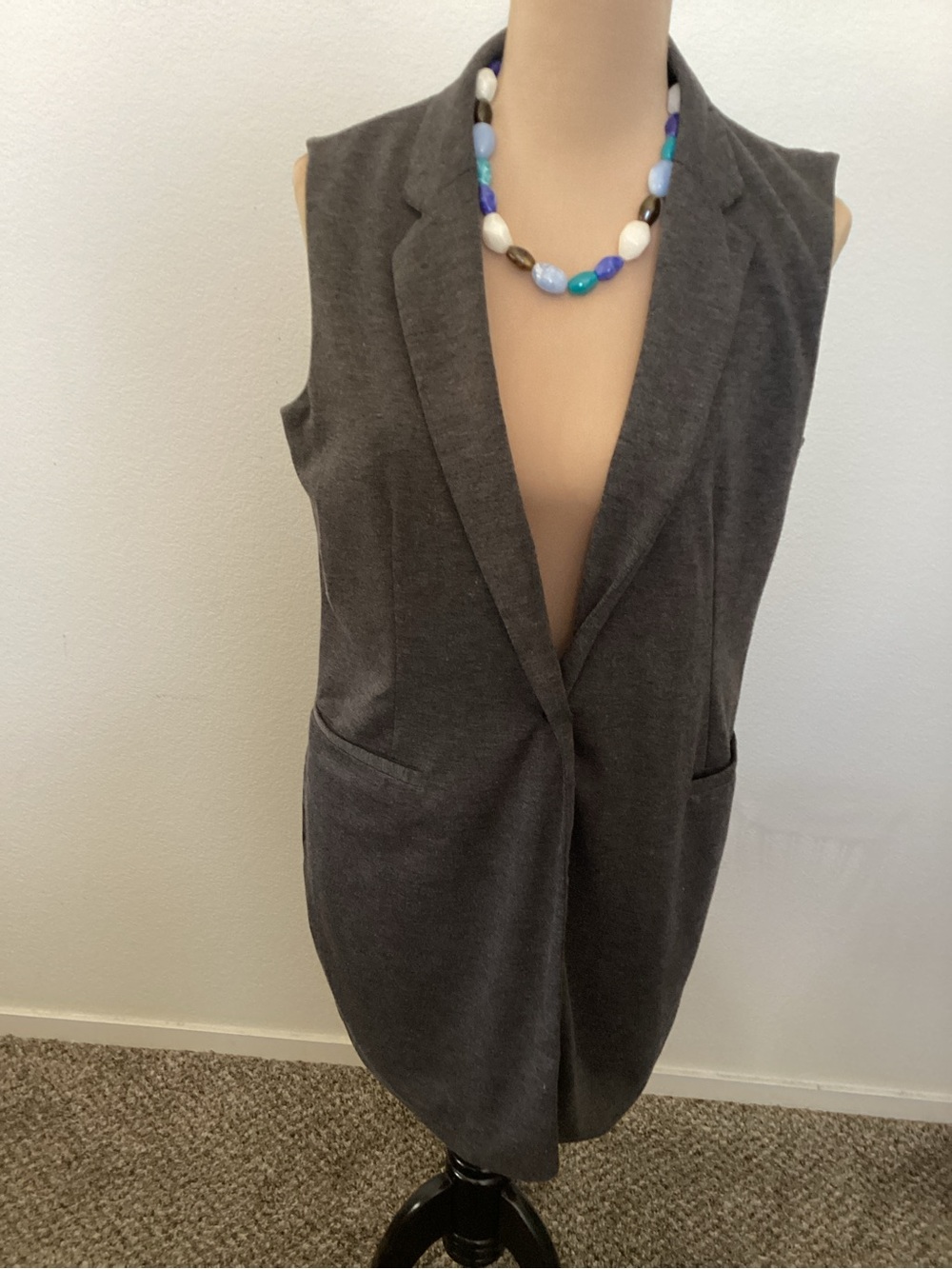 Apt. 9 Sleeveless Long Blazer Vest in Charcoal Gray